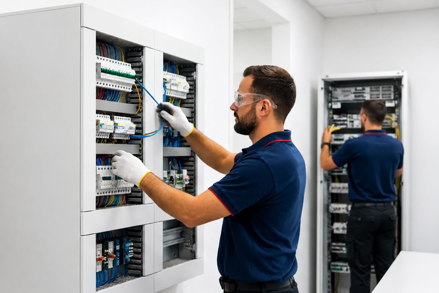 Qualified electrician inspecting a fuse board in Fareham, Hampshire