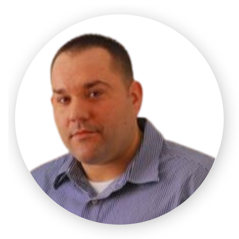 A man in a blue and white striped shirt is in a circle