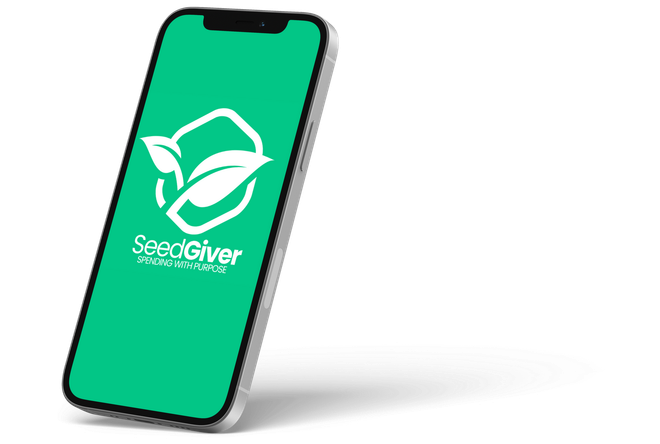 A cell phone with a green screen that says seedgiver on it