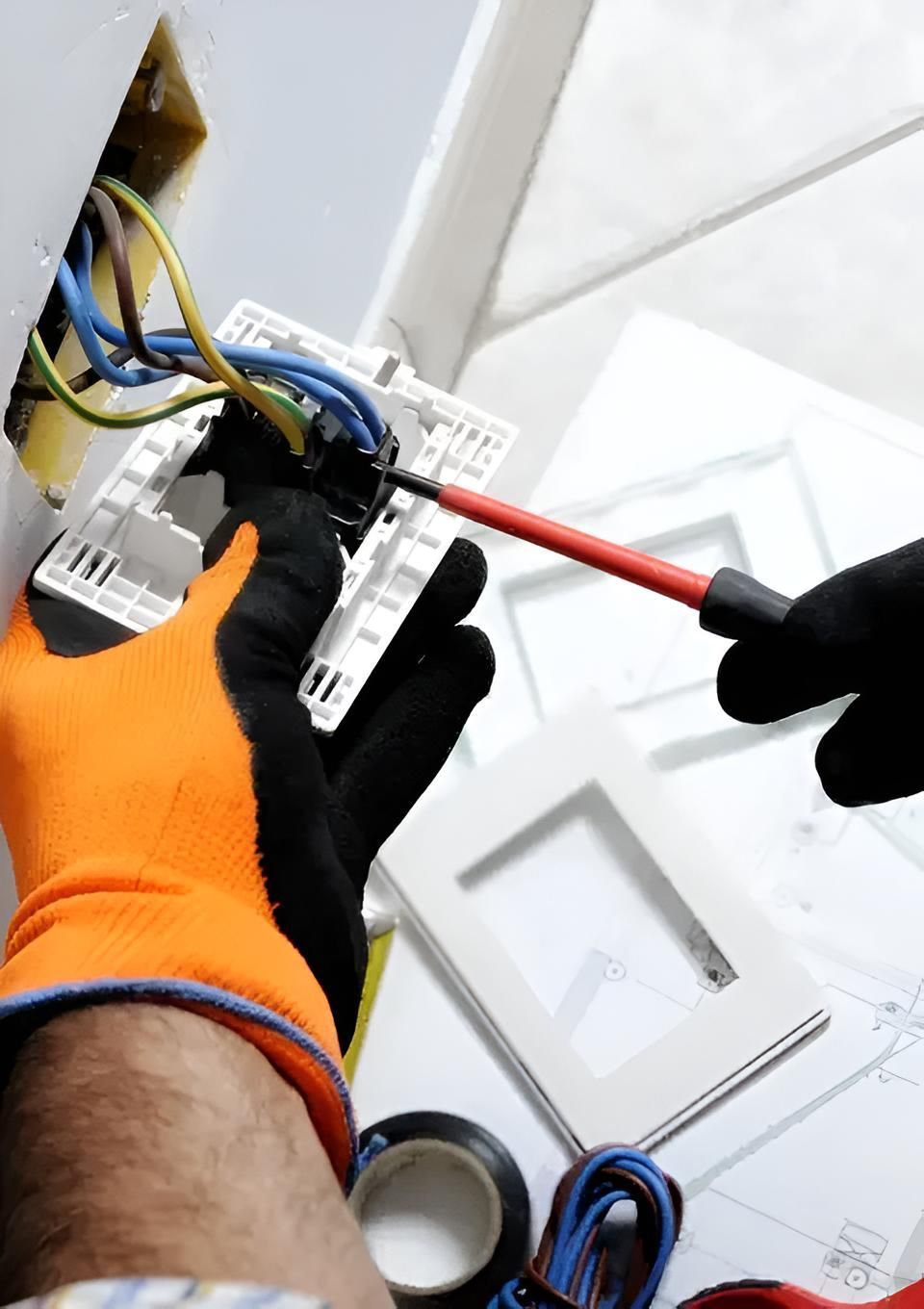 Electrician Wearing Protective Gloves