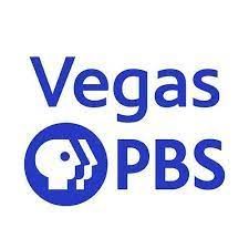 Vegas PBS logo in blue with stylized profile icon and text on white background