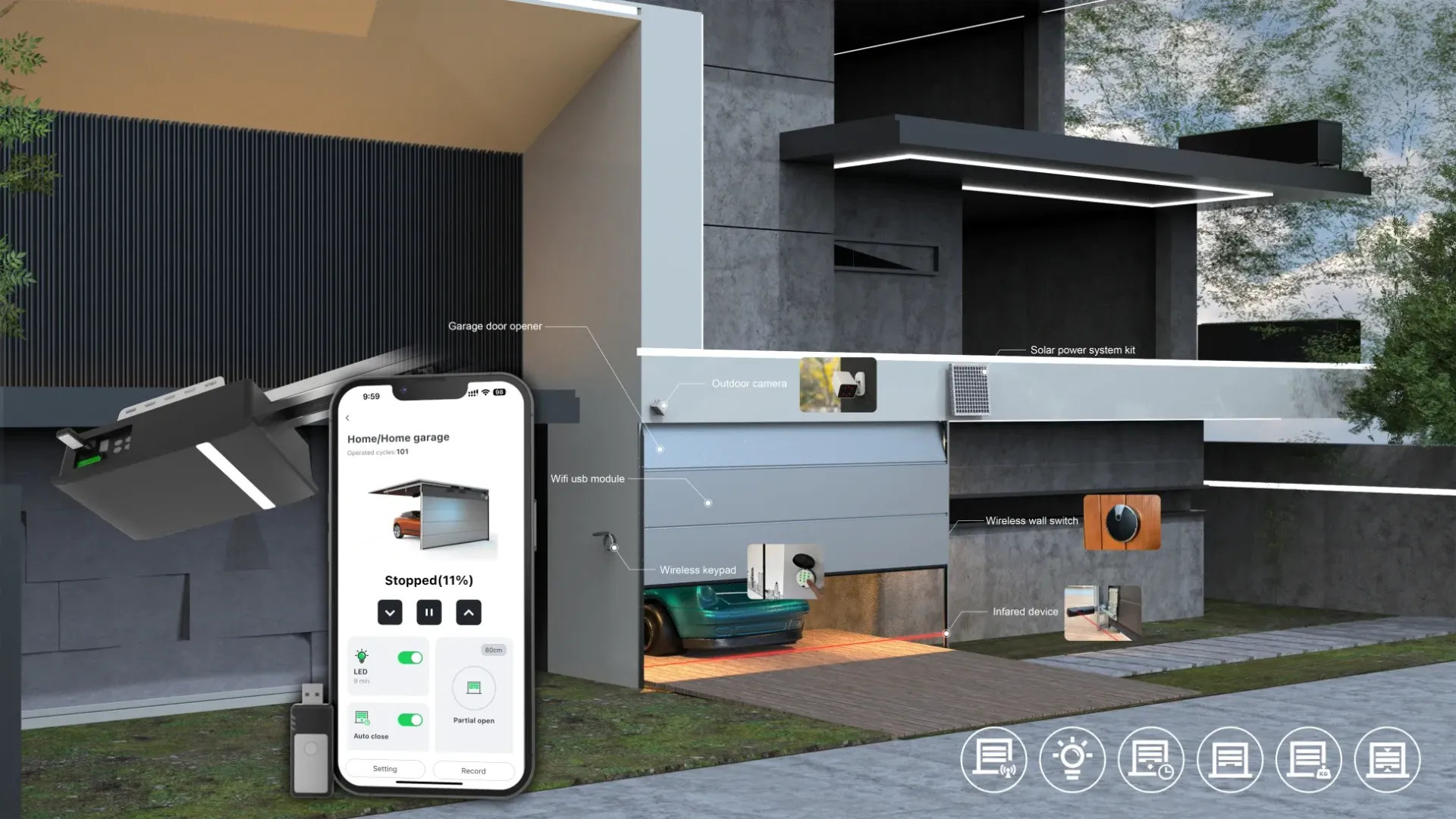 A smart phone is sitting in front of a modern house.