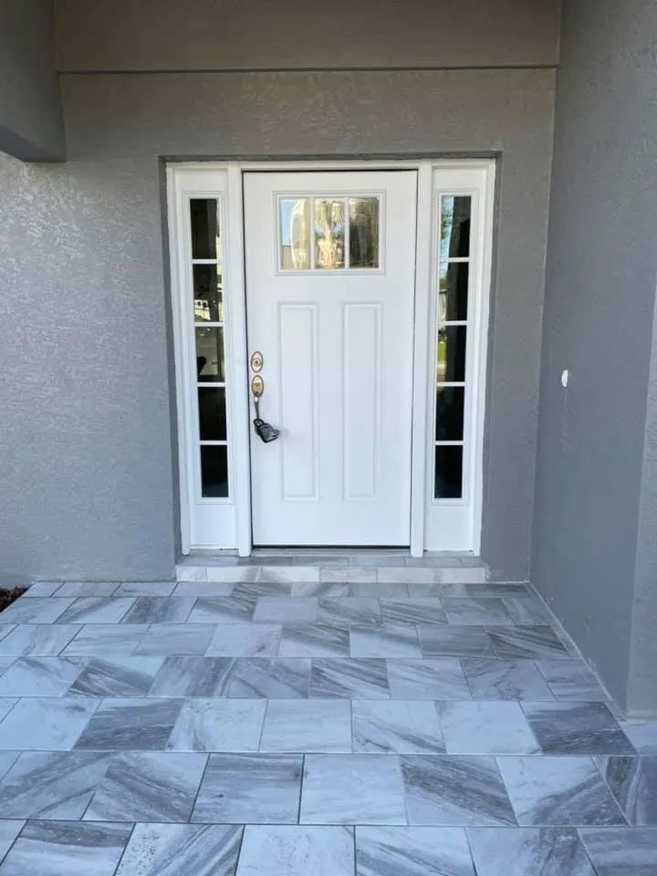 Front Door of Home With Updated Walkway