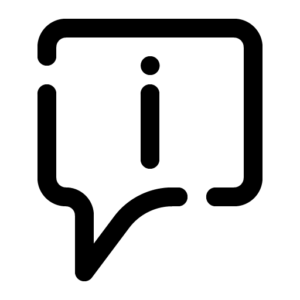 Sprechblasensymbol mit einem „i“-Symbol, das Informationen anzeigt.