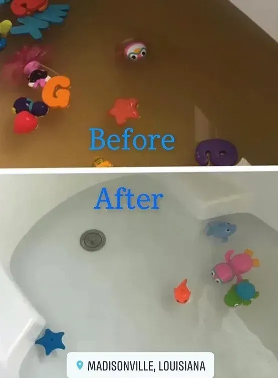 A before and after photo of a bathtub in madisonville louisiana