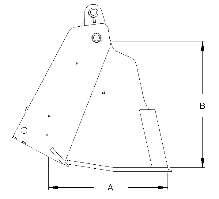 A black and white drawing of a bucket with measurements.