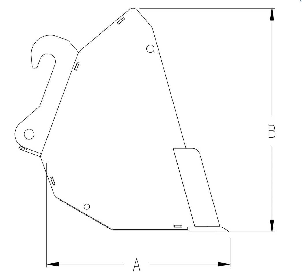 A black and white drawing of a bucket with measurements
