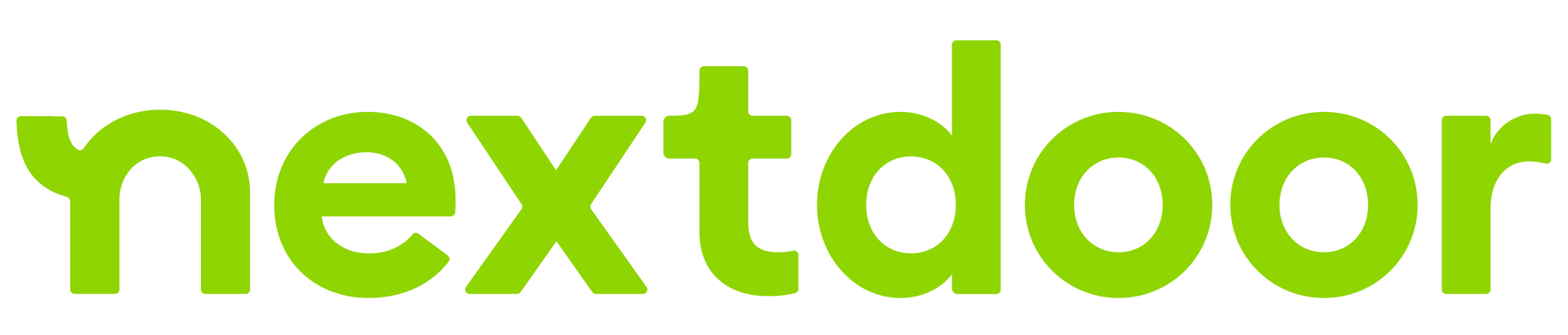 Nextdoor logo with green lowercase text and a blue house outline