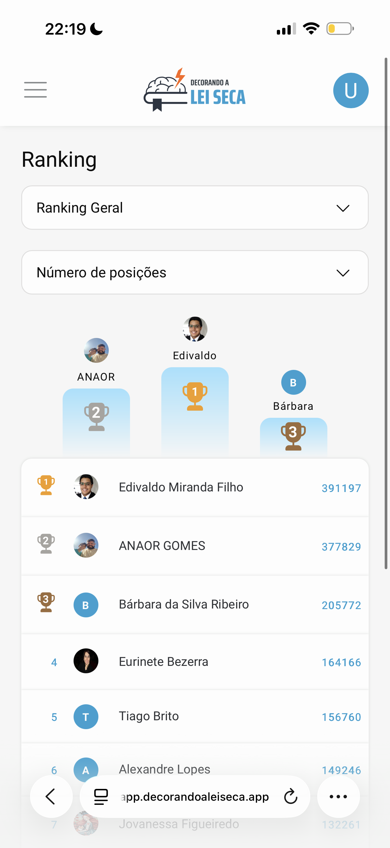Ranking no celular