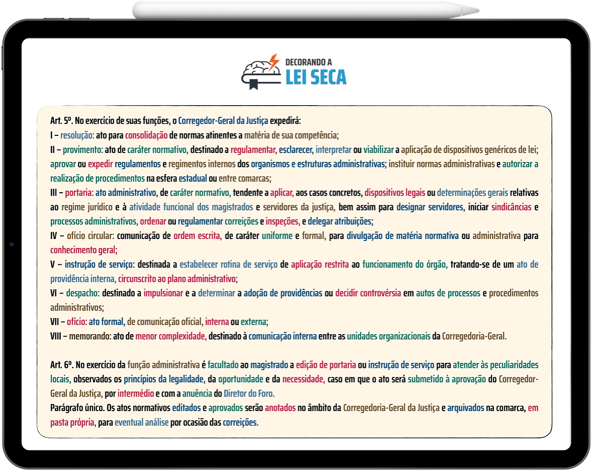 Um tablet com um lápis está aberto em uma página de texto.