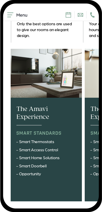 Amavi mobile about us page
