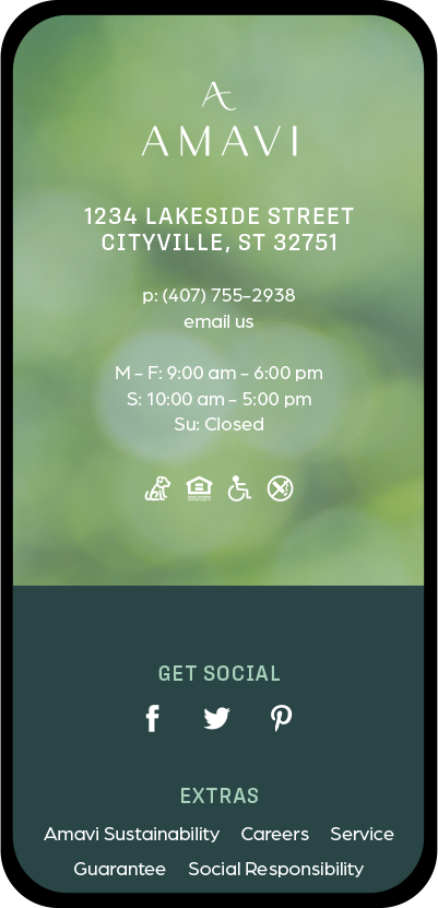 Amavi mobile footer