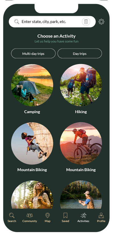 Denali activities screen