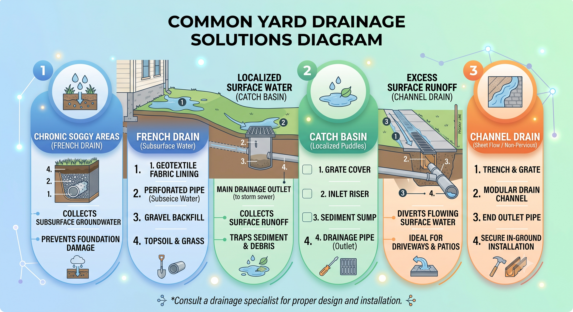drainage system installation options for yard drainage