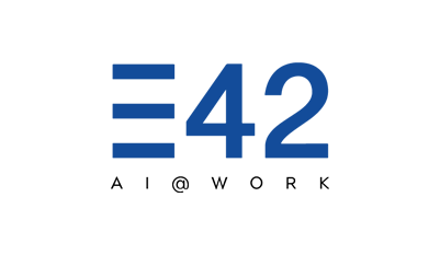 Blue E42 AI@WORK logo on a white background