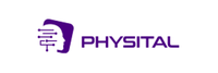 A purple logo for physital with a microphone on a white background.
