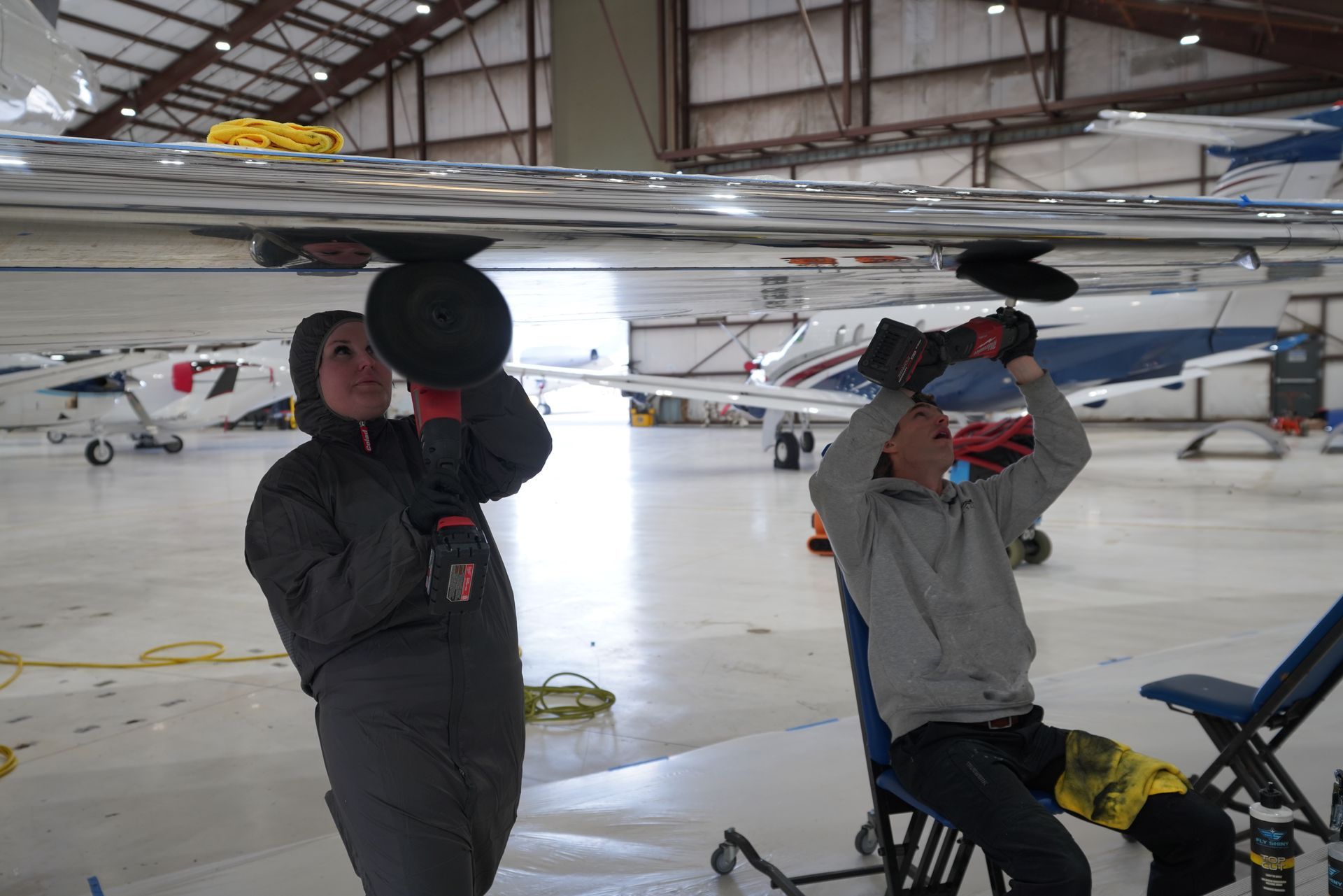 On-site aircraft detailing service performed inside hangar at DAB airport