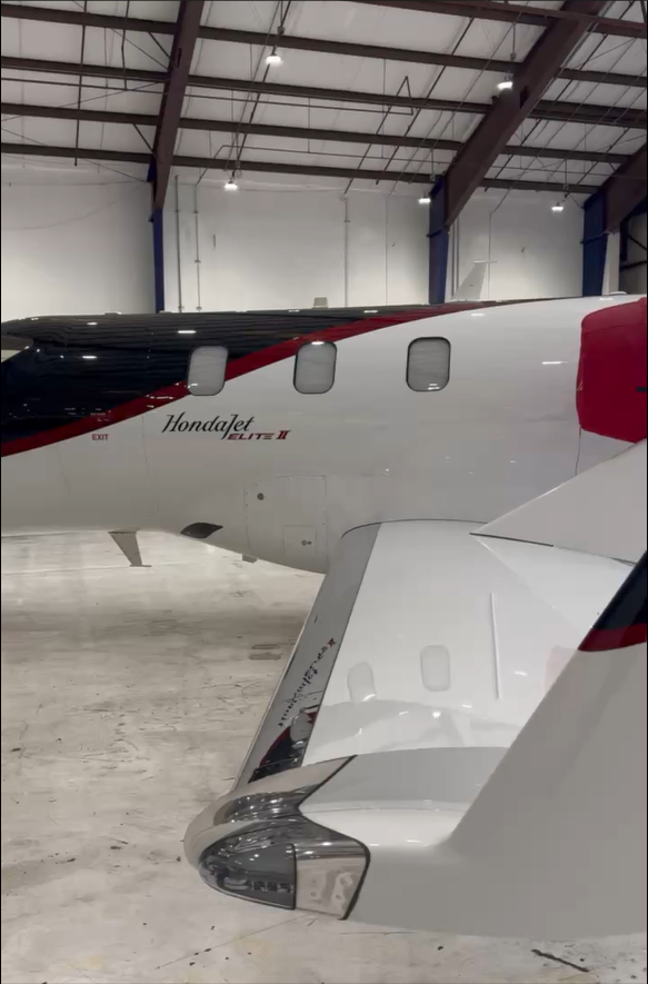 HondaJet exterior with ceramic coating inside Florida hangar