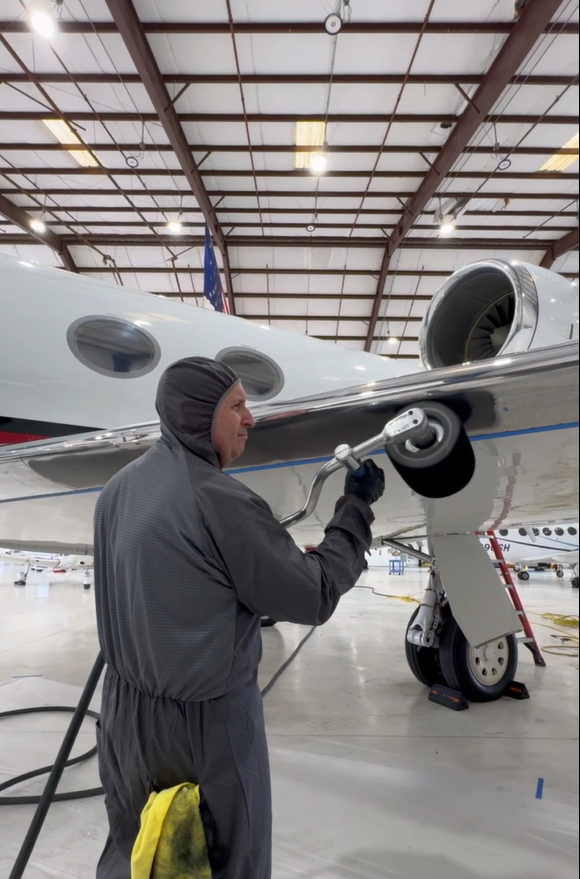 Aircraft brightwork polishing in Jacksonville Florida hangar
