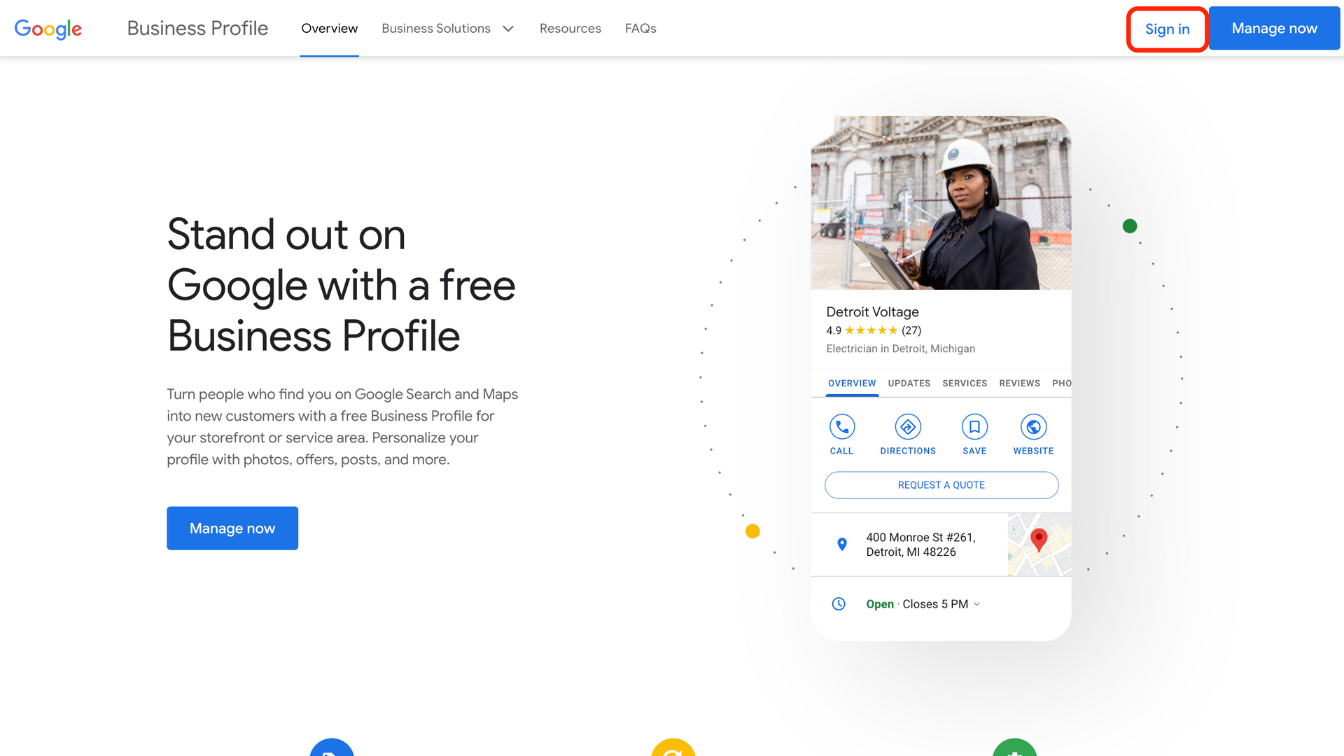 A screenshot of the google business profile page