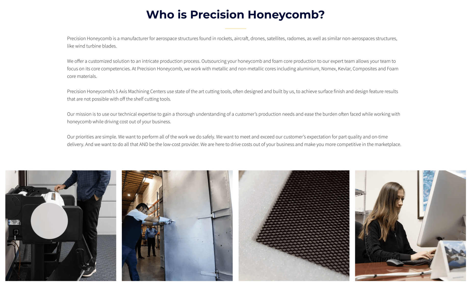 A collage of images that says who is precision honeycomb