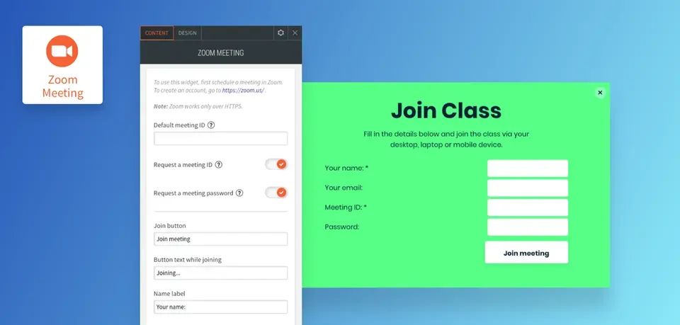 A blue background with a green sign that says join class