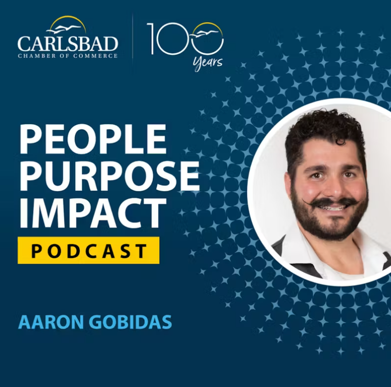 A poster for a podcast called people purpose impact