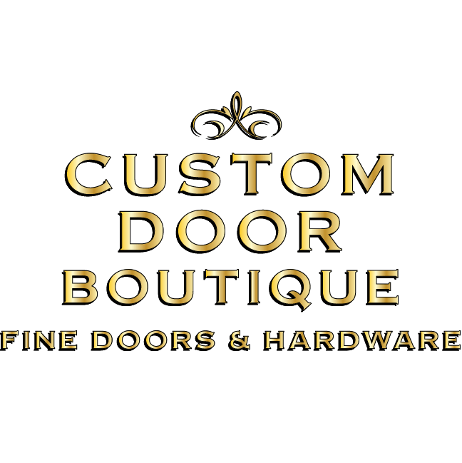 A logo for custom door boutique fine doors and hardware