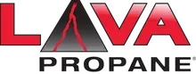 The logo for lava propane is red and black with a triangle in the middle.