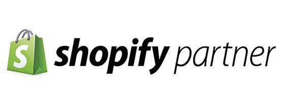 A shopify partner logo with a green shopping bag on a white background.
