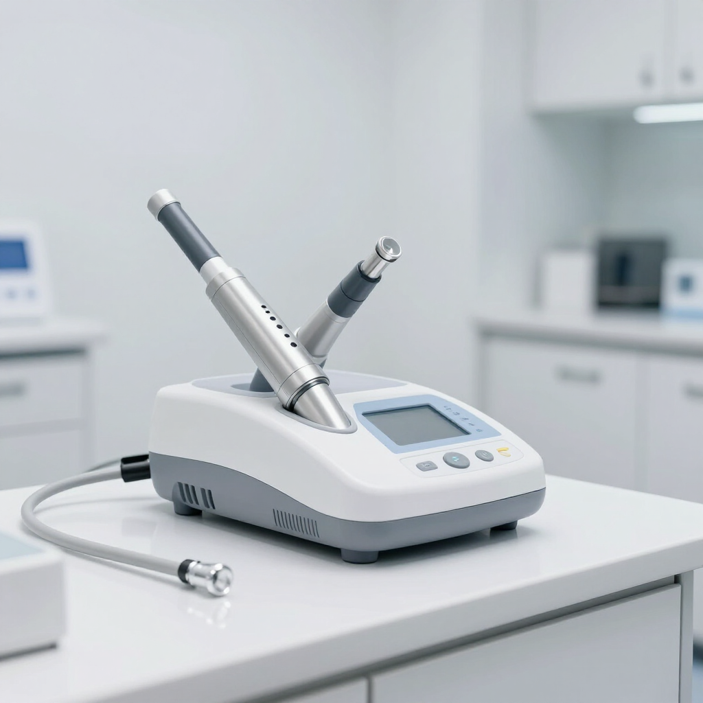 Equipo de endoscopia urológica en entorno clínico