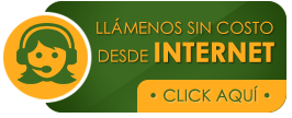 Botón verde y amarillo con ícono de auriculares: “Llámenos sin costo desde internet” y “Click aquí”.
