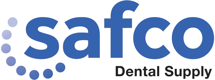 Safco Dental Supply logo in blue and light purple on a white background