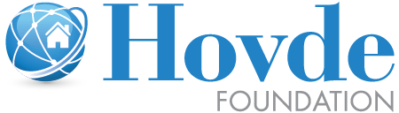 Hovde Foundation logo with blue globe and house icon, blue text, and gray FOUNDATION lettering