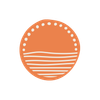 Orange circular sun icon with white dots and horizontal lines resembling waves or a sunset