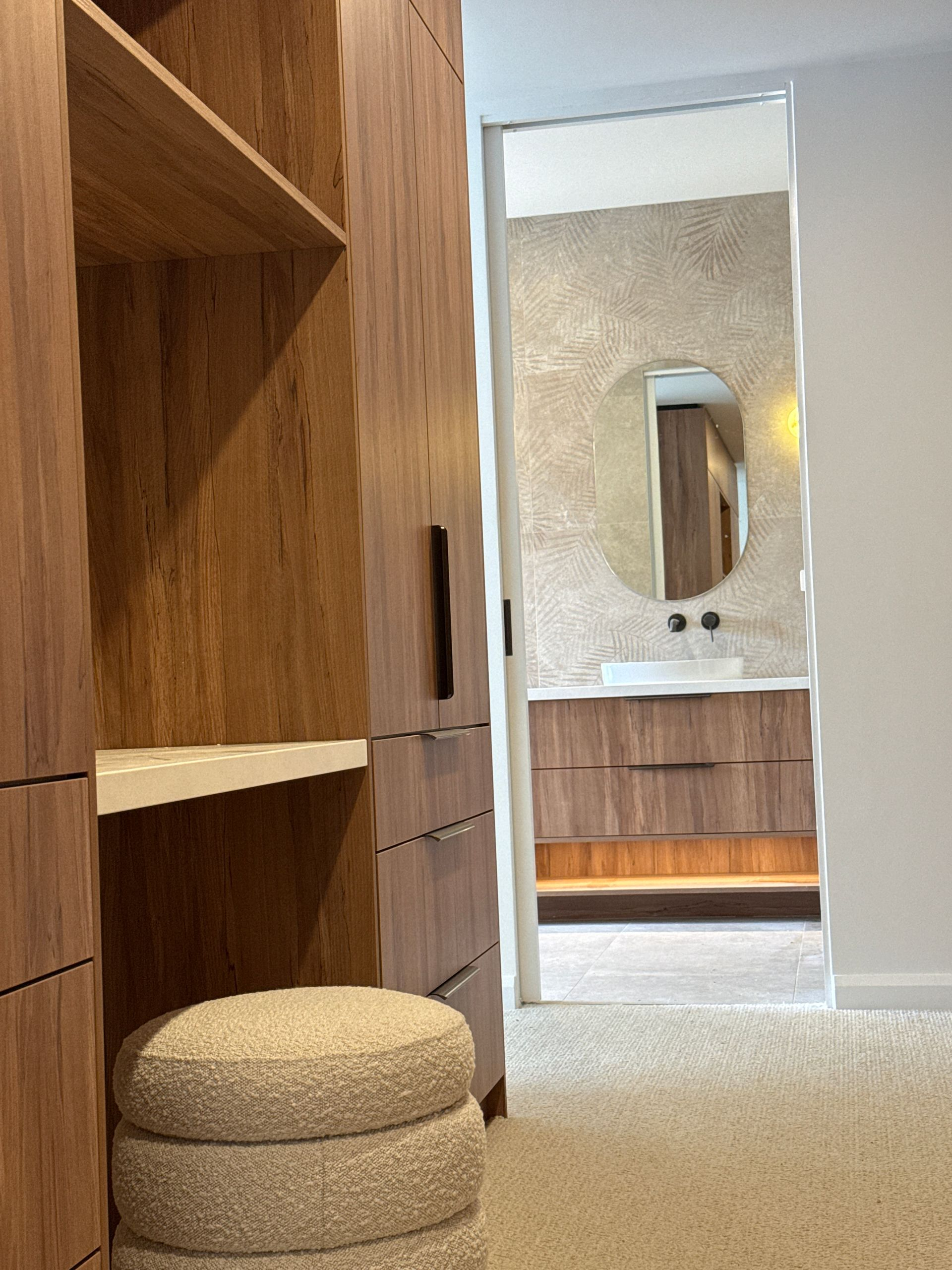 Guest Wardrobe to Ensuite in Polytec Australian Native Woodmatt