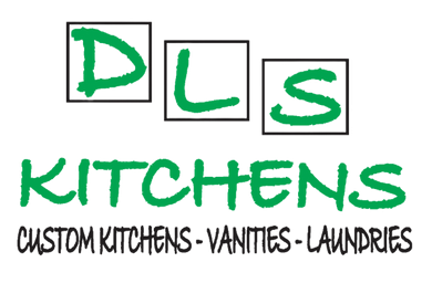Logo for DLS Kitchens: Green text,
