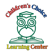 A logo for children 's choice learning center with an owl and a book.