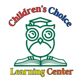 A logo for children 's choice learning center with an owl and a book.