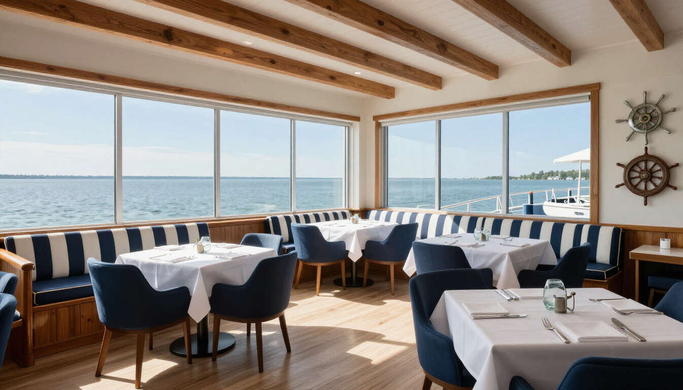 Modern waterfront restaurant interior