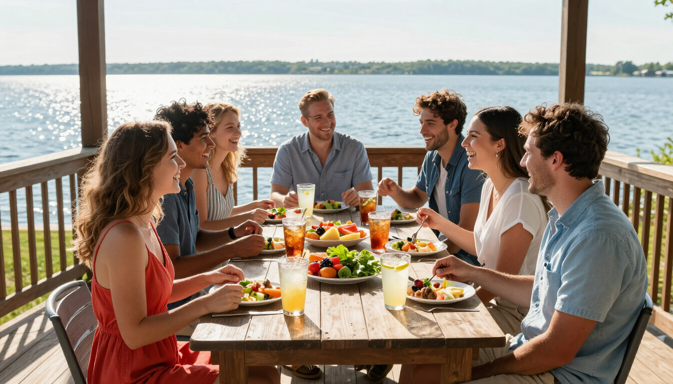 Group of friends dining at a patio