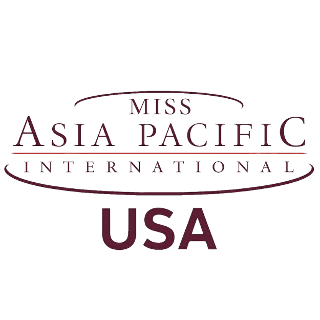 Logo: Miss Asia Pacific International USA in maroon and white.