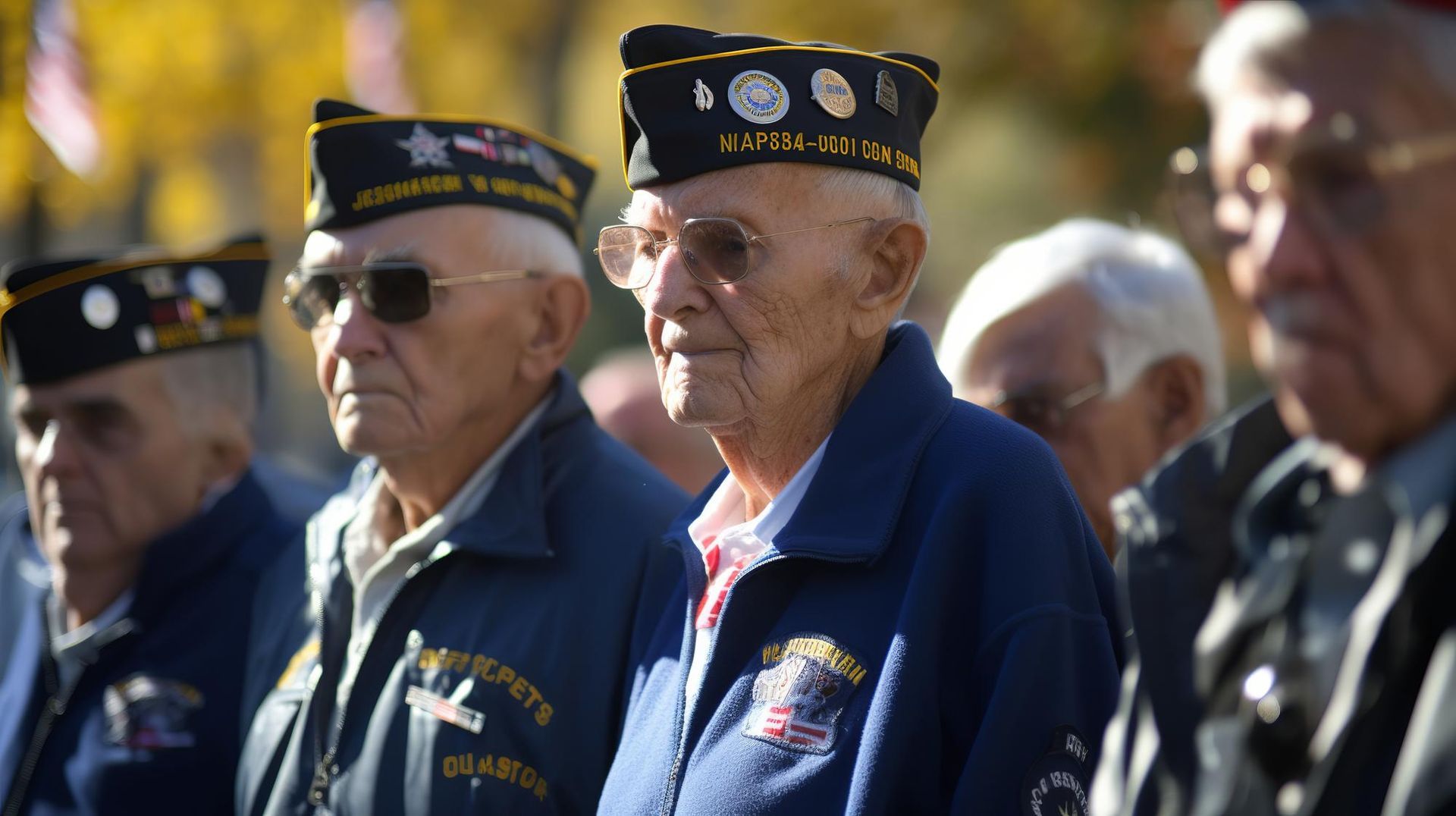 A group of men wearing military uniforms are standing in a line.