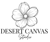 Black-and-white floral logo reading “DESERT CANVAS Studio”