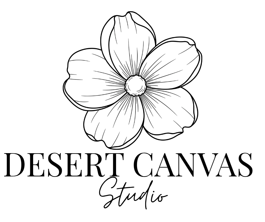 Black-and-white floral logo reading &ldquo;DESERT CANVAS Studio&rdquo;