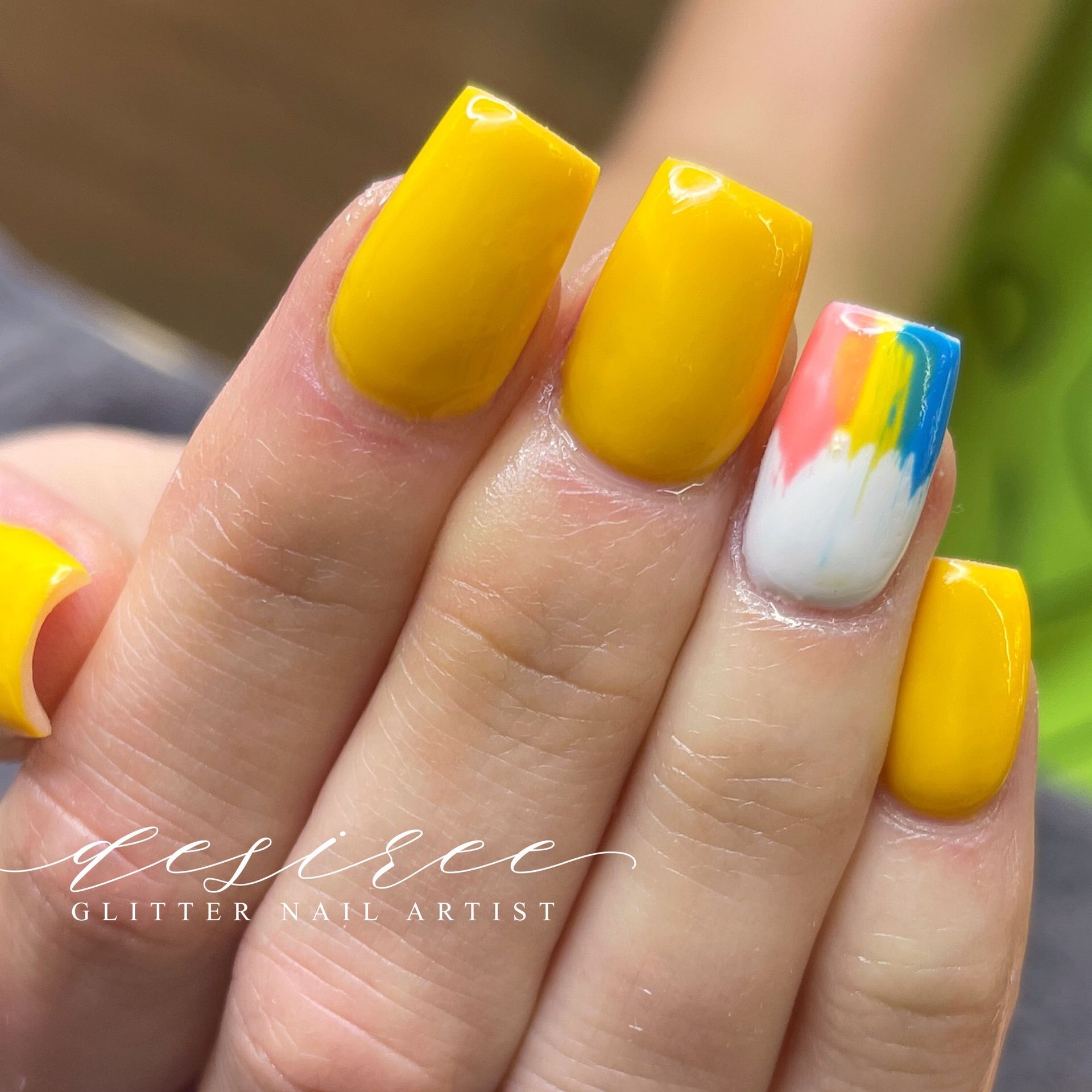 Hard gel nail enhancements with artistic design