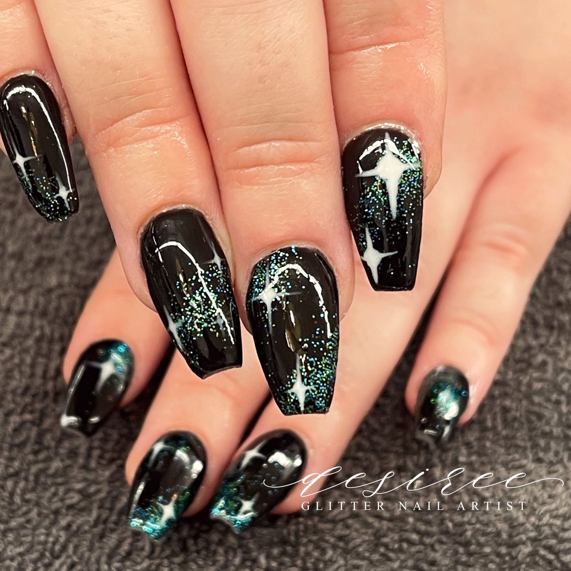 Acrylic nail enhancements with custom nail art