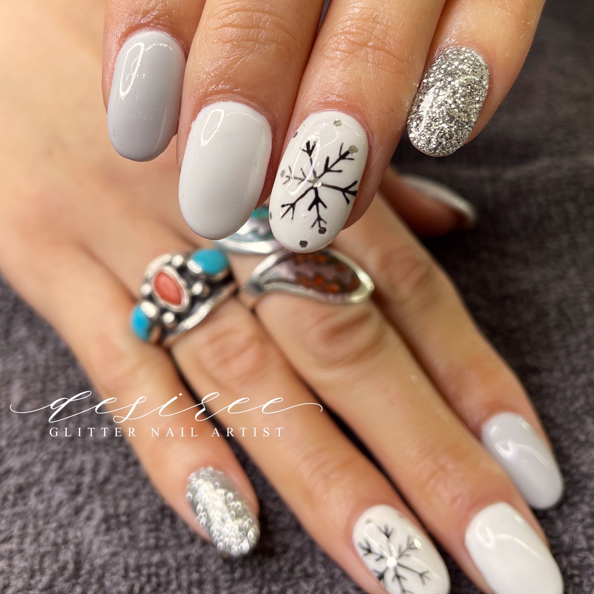 Gel manicure with artistic nail design by Desert Canvas Studio