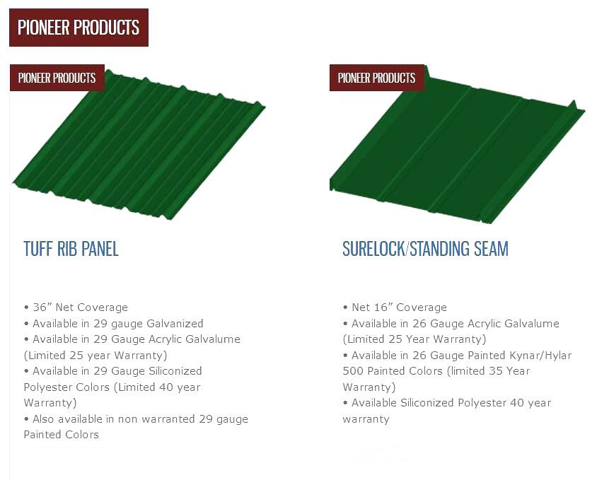Pioneer Products — Metal roofs in Riceville, TN Pioneer Products — Metal roofs in Riceville, TN