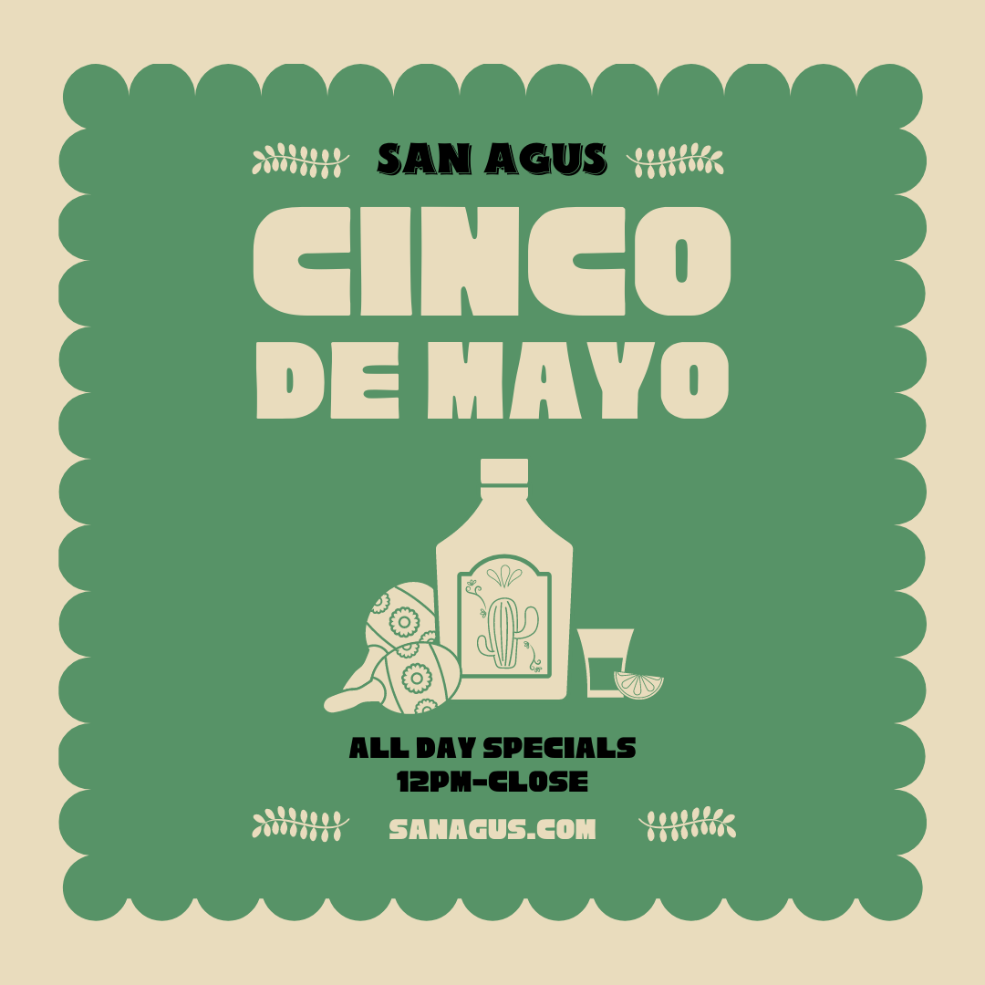 A green and white poster for cinco de mayo